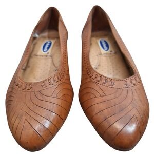 Dr Scholls Womens 9W Brown Leather Wedge Pumps Pointed Toe Etched Made in Brazil